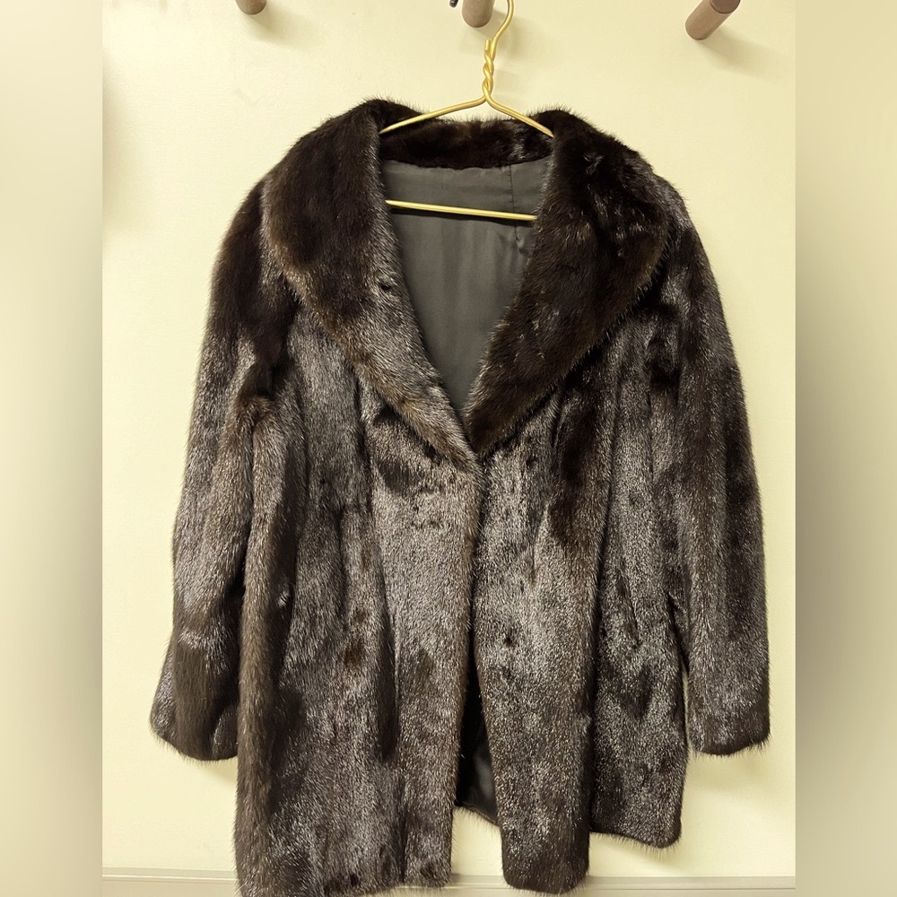 Mahogany Brown Mink Fur Jacket with Shawl Collar